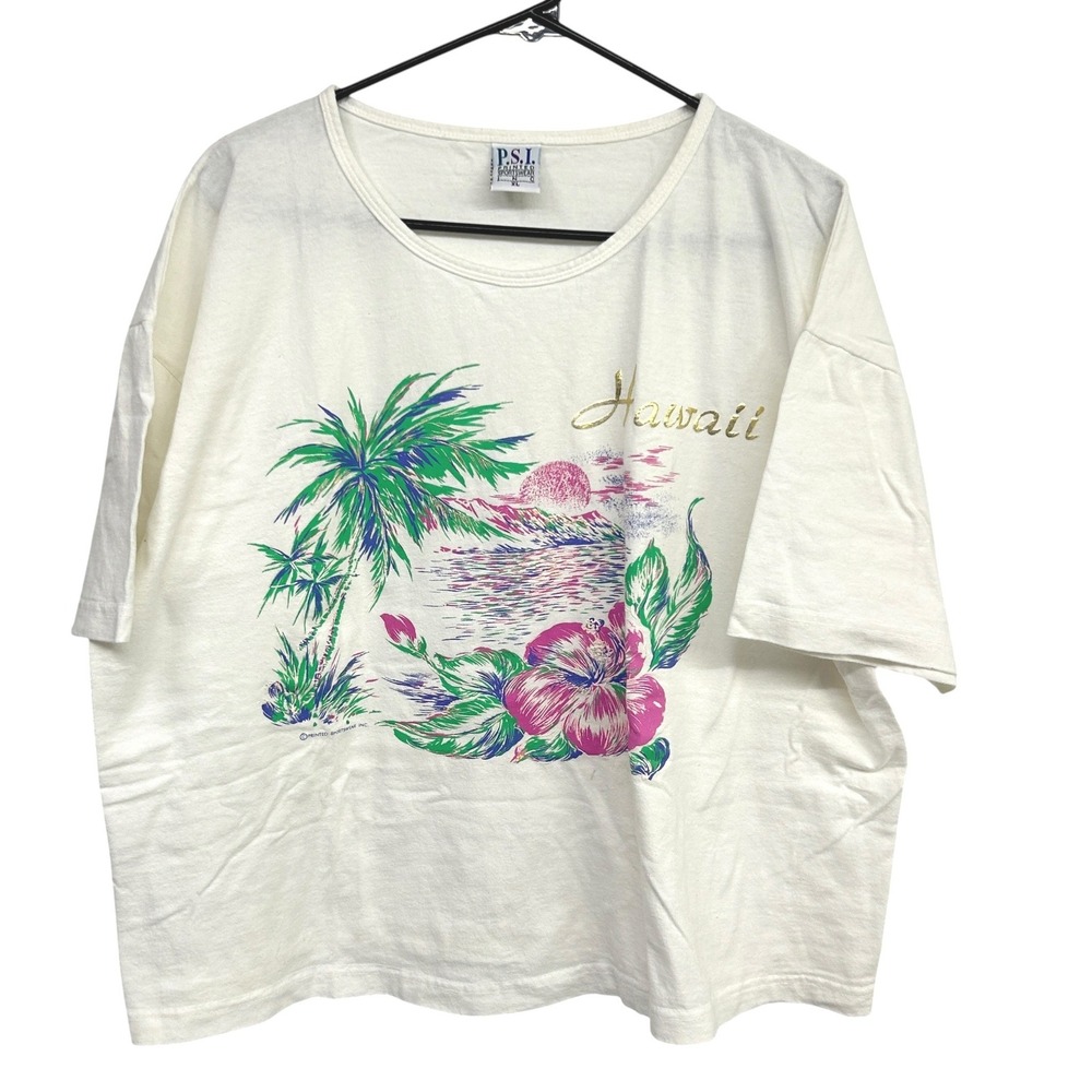 Vintage Hawaii Graphic T Shirt Womens XL Made USA Tropical Souvenir Beach Tee
